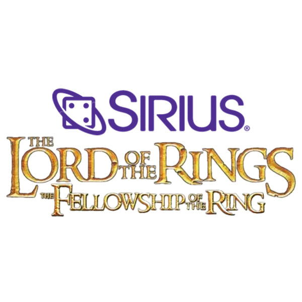 The Fellowship of the Ring Adventure Dice: The Fellowship (PREORDER) - Logo featuring a purple dice icon above "SIRIUS" and gold-colored stylized text reading "The Lord of the Rings The.