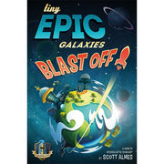 Tiny Epic Galaxies: BLAST OFF (PREORDER) - Colorful board game box featuring a small planet with spaceships, robots, and a rocket against a starry galaxy background.