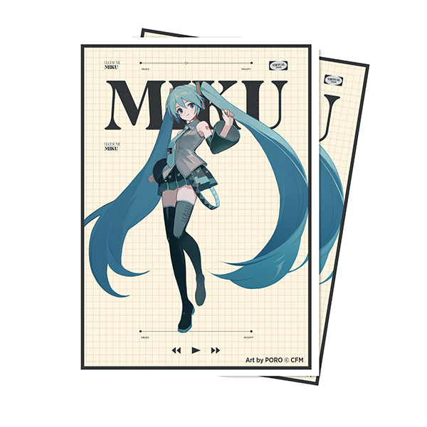 Ultra Pro Apex Deck Protectors: Hatsune Miku Retro Soundscapes - Hatsune Miku (PREORDER) - Ultra Pro card sleeves featuring Hatsune Miku with teal twin tails, black and gray outfit, on a light grid background with.