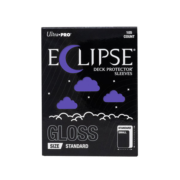 Ultra Pro Eclipse Gloss Deck Protectors: Royal Purple - Black box with purple clouds and crescent moon design, labeled Ultra Pro Eclipse Gloss card sleeves, 105 count.