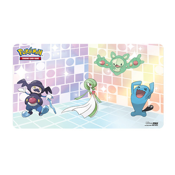 Playmat: Pokemon- Gallery Series Trick Room - Colorful Pokemon playmat featuring Greninja, Gardevoir, Reuniclus, and Croagunk in a pastel grid room design.