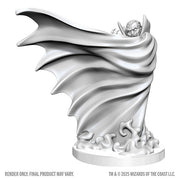 D&D Nolzur's Marvelous Miniatures: Classic Vampire & Classic Zombie (PREORDER) - Unpainted gray plastic miniature of a vampire with flowing cape swirling around its body, standing on a detailed base with.
