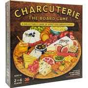 Charcuterie: The Board Game (PREORDER) - Square game box with colorful charcuterie board illustration featuring cheeses, meats, crackers, olives, and fruit on a.