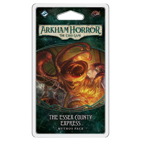 Arkham Horror LCG: The Essex County Express - Arkham Horror LCG expansion pack card sleeve with fiery octopus monster and dark green background.