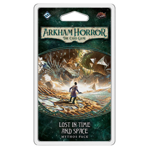 Arkham Horror LCG: Lost in Time and Space - Arkham Horror LCG Lost in Time and Space expansion pack with fantasy artwork of a figure facing a large monster on a.