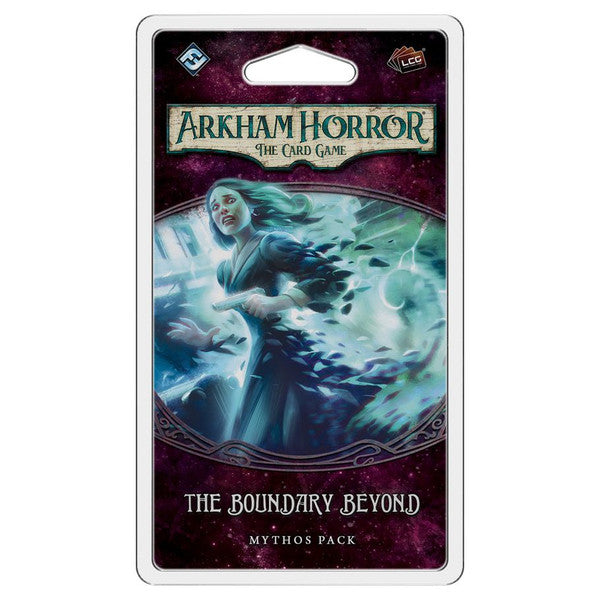 Arkham Horror LCG: The Boundary Beyond - Arkham Horror LCG The Boundary Beyond Mythos Pack with blue-toned ghostly figure and swirling cosmic design on card pack.
