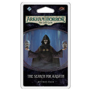 Arkham Horror LCG: The Search for Kadath - Arkham Horror LCG Mythos Pack blister with hooded figure holding skulls on dark, mysterious background.