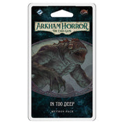 Arkham Horror LCG: In Too Deep Mythos Pack - Arkham Horror LCG card pack featuring dark sea creature artwork on a blue-green background.
