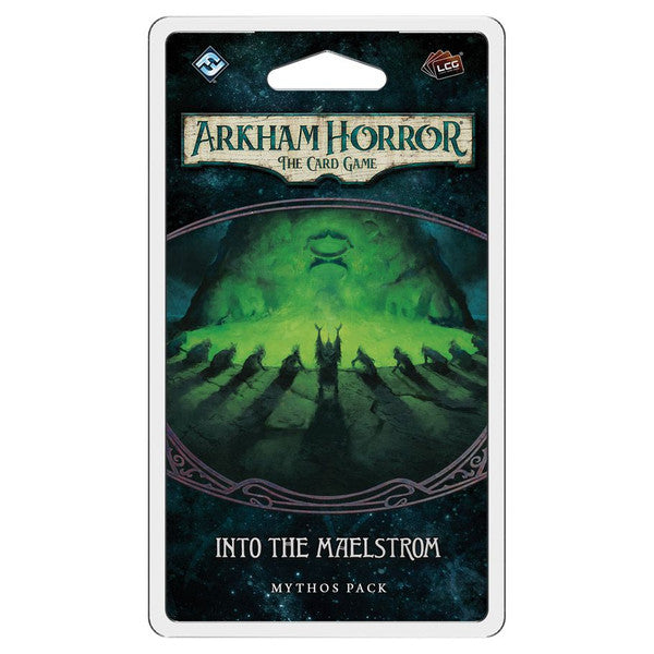 Arkham Horror LCG: Into the Maelstrom Mythos Pack - Arkham Horror LCG card pack with green and black eerie maelstrom artwork and dark gothic font.