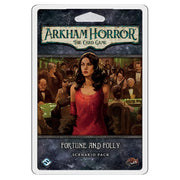 Arkham Horror LCG: Fortune and Folly - Arkham Horror LCG Fortune and Folly expansion pack with woman in red dress and crowded casino background.