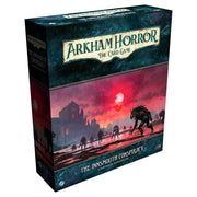 Arkham Horror LCG: The Innsmouth Conspiracy Campaign Expansion - Dark blue and red board game box titled Arkham Horror LCG with eerie coastal town scene and shadowy monster silhouettes.