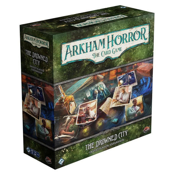 Arkham Horror LCG: The Drowned City Investigator Expansion - The Drowned City Investigator Expansion with eerie character illustrations and aquatic horror theme.