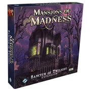 Mansions of Madness 2nd Edition: Sanctum of Twilight - Dark haunted mansion surrounded by eerie trees on Mansions of Madness Sanctum of Twilight board game box.