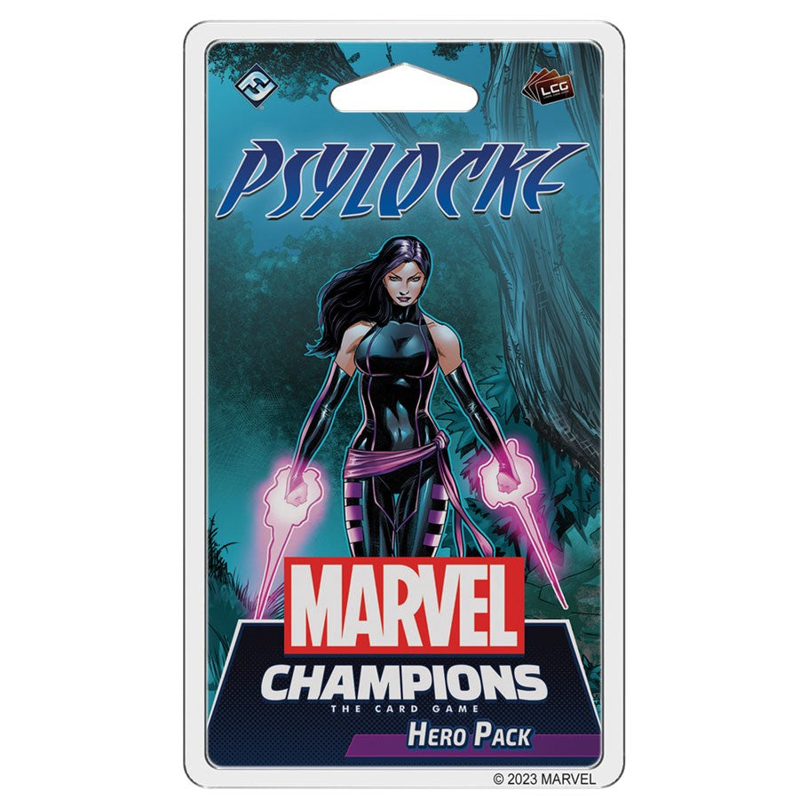 Marvel Champions: The Card Game - Psylocke Hero Pack - Marvel Champions Psylocke Hero Pack card game expansion featuring purple energy effects and dark costume artwork.