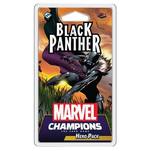Marvel Champions: The Card Game - Black Panther Hero Pack - Marvel Champions Black Panther Hero Pack card game pack with dynamic Black Panther illustration on orange and purple.