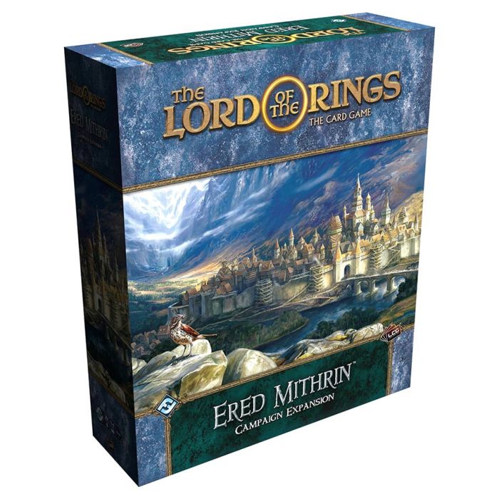 Lord of the Rings LCG: Ered Mithrin Campaign Expansion - The Lord of the Rings LCG Ered Mithrin Campaign Expansion box with detailed fantasy landscape artwork featuring a city under