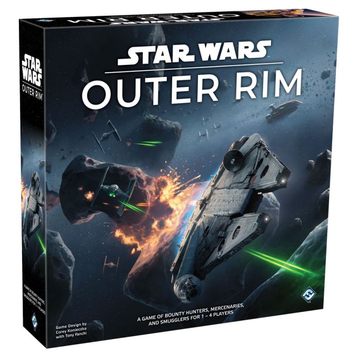 Star Wars: Outer Rim - Star Wars Outer Rim board game box with space battle artwork featuring starships and laser fire on a dark blue background.