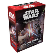 Star Wars: The Deck-building Game: Clone Wars - Rectangular Star Wars deck-building game box featuring Clone Wars artwork with characters holding lightsabers on a dark red.