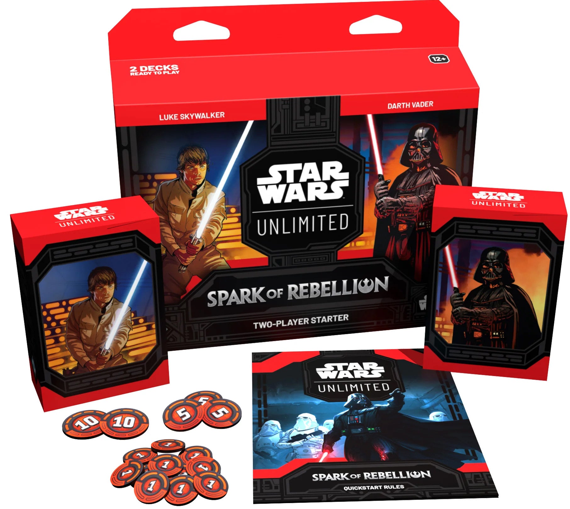 Star Wars: Unlimited - Spark of Rebellion - Two Player Starter Pack - Star Wars Unlimited Spark of Rebellion Two Player Starter Pack with Luke Skywalker and Darth Maul character decks, tokens,.