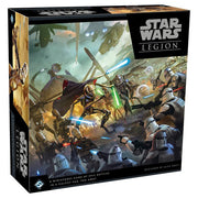 Star Wars Legion: Clone Wars Core Set - Clone Wars Core Set box featuring artwork of Clone Troopers and Jedi battling Separatist droids with lightsabers and.