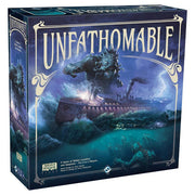 Arkham Horror Files: Unfathomable - Arkham Horror Files Unfathomable box with dark blue ocean scene, ship, and sea monster artwork.