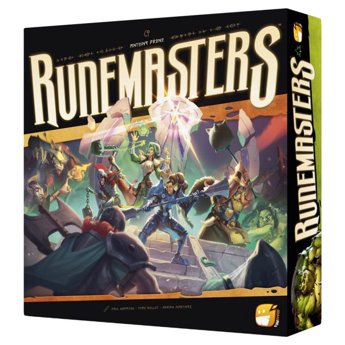 Runemasters - Runemasters board game box with fantasy characters wielding magic and weapons on a dark, dynamic background.