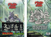Final Girl: The Green Terror Miniatures (PREORDER) - The Green Terror Miniatures featuring detailed gray plastic miniatures of alien creatures and a helicopter, with colorful.