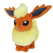 Pokémon All Star Collection - Flareon Plush, 7.5" - Soft plush toy of Flareon with bright orange body, large pointed ears, and fluffy pale yellow mane and tail, standing 7.