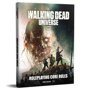 The Walking Dead Universe: RPG Core Rules - The Walking Dead Universe RPG Core Rules book with dark, gritty cover art featuring a large, menacing zombie face behind.