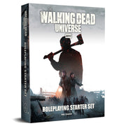 The Walking Dead Universe: RPG Starter Set - Walking Dead Universe RPG Starter Set box with silhouetted figure holding an axe and two characters below on a gray, foggy.