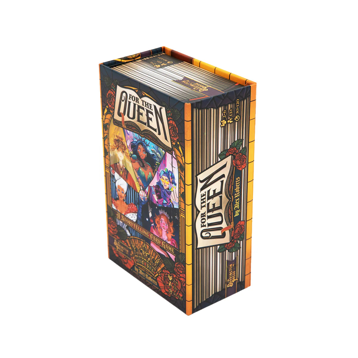 For the Queen - Tall rectangular box with colorful, illustrated card game packaging labeled "For the Queen" in bold letters.