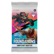 Magic: The Gathering - Foundations Jumpstart Booster Pack - The Gathering Foundations Jumpstart Booster Pack with colorful goblin and bear artwork on a blue and purple gradient.