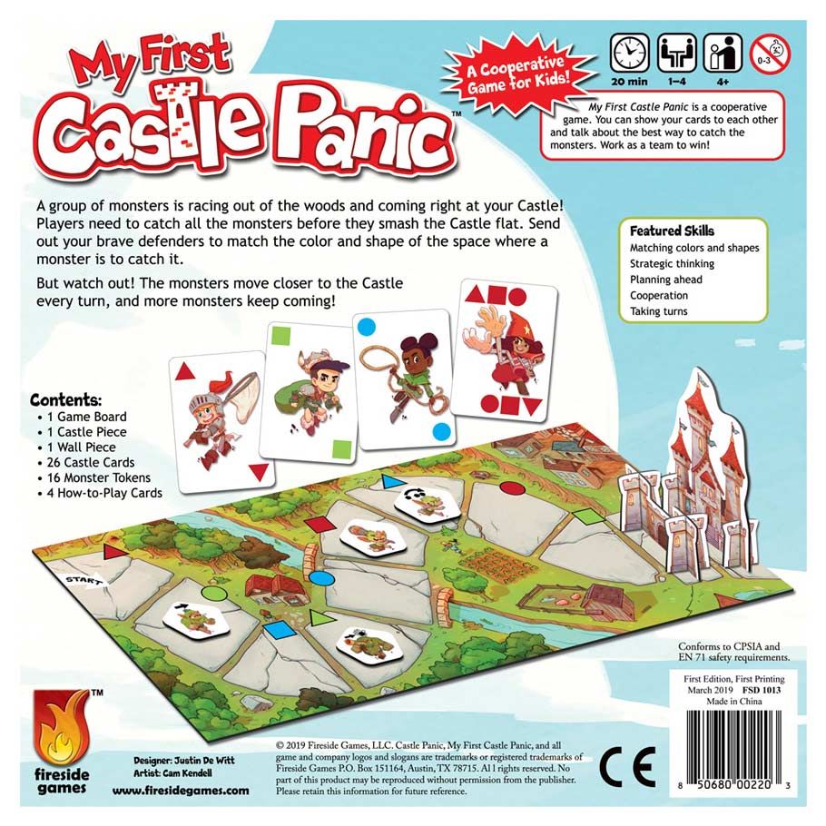 My First Castle Panic - Colorful board game with castle illustration, monster cards, and character tokens for cooperative play.