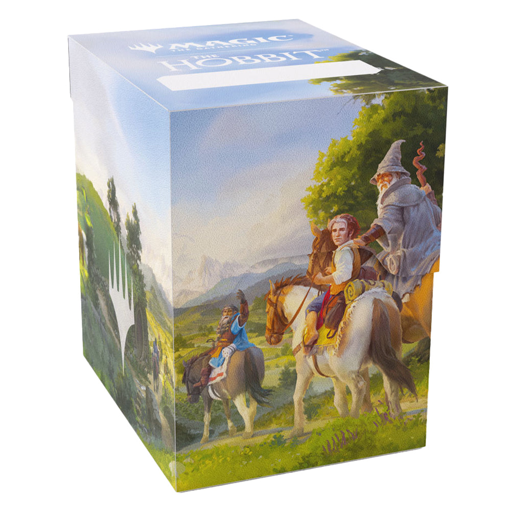 The Hobbit Soft Dynacrate 100+ XL - Leaving Hobbiton/Troop of Ponies - Blue and green rectangular deck box featuring The Hobbit artwork with riders on horses in a scenic landscape.