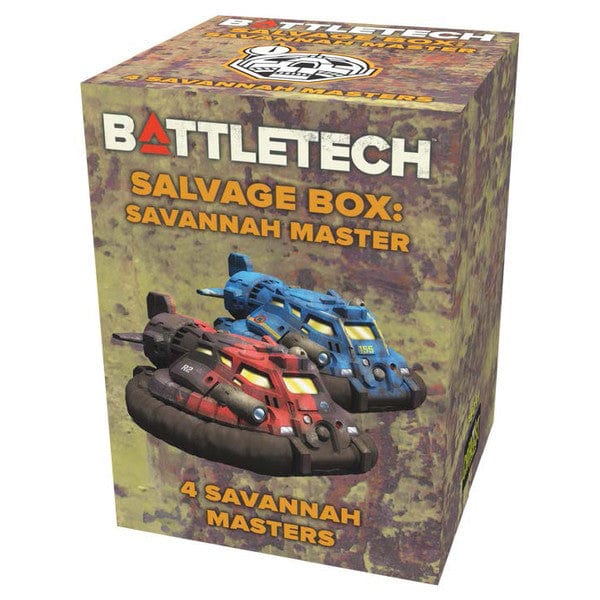 BattleTech: Salvage Blind Box - Savannah Master (PREORDER) - BattleTech Salvage Blind Box with camo-patterned packaging showing two armored Savannah Master mechs, one red and one blue,.