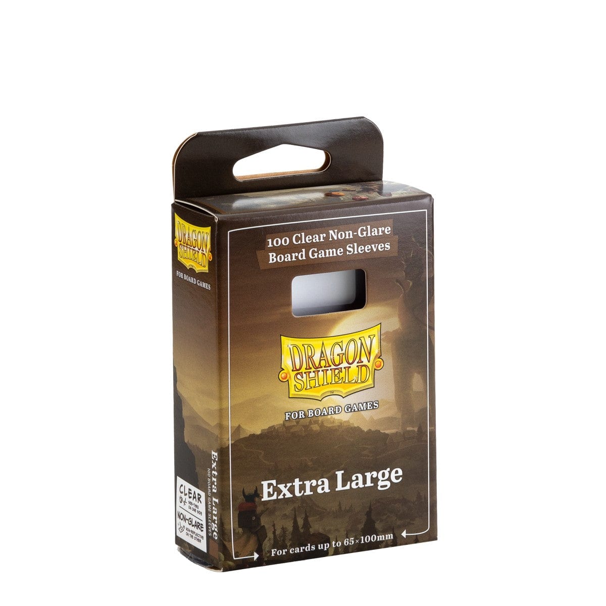 Dragon Shield Sleeves: Board Games - Extra Large 100CT - Box of 100 clear matte protective sleeves for extra large board game cards with Dragon Shield logo.