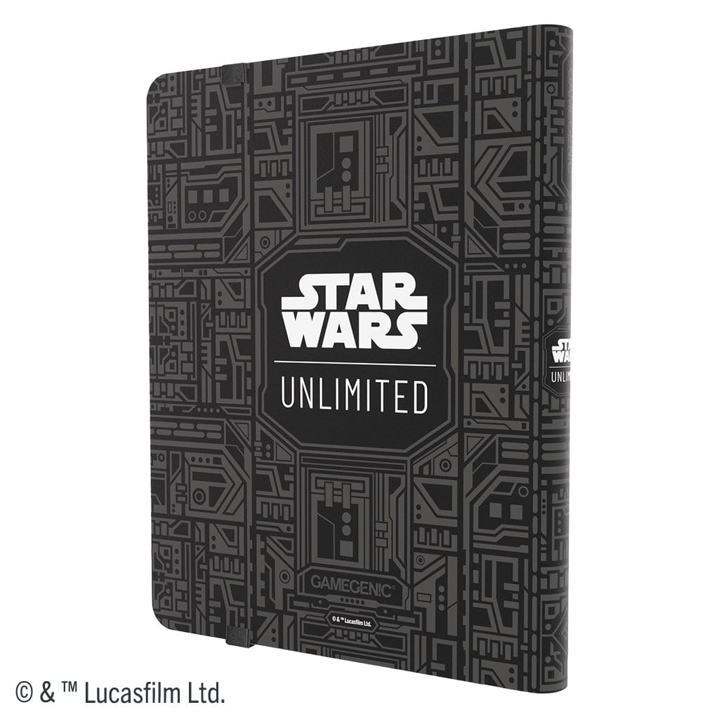 Star Wars: Unlimited Casual Album 18-Pocket - Unlimited Pattern - Black binder with intricate grey circuit-like patterns and bold white "Star Wars Unlimited" logo centered on front cover.