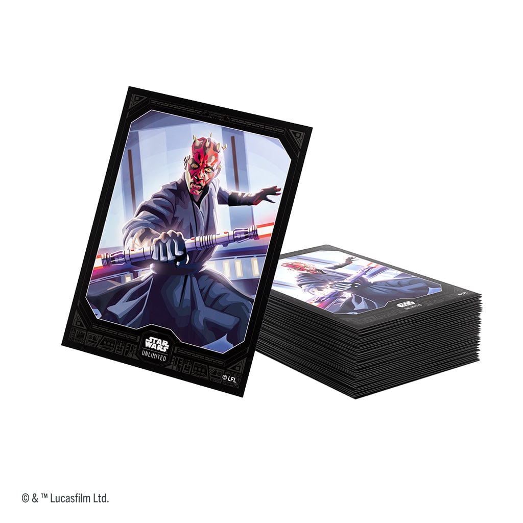 Star Wars: Unlimited Premium Art Sleeves - Darth Maul - Premium card sleeves featuring dynamic Darth Maul artwork with red and black face markings, dark robe, and lightsaber glow.