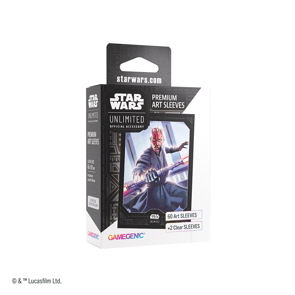 Star Wars: Unlimited Premium Art Sleeves - Darth Maul - Black and red Darth Maul design on rectangular collectible card sleeves box with Star Wars branding.