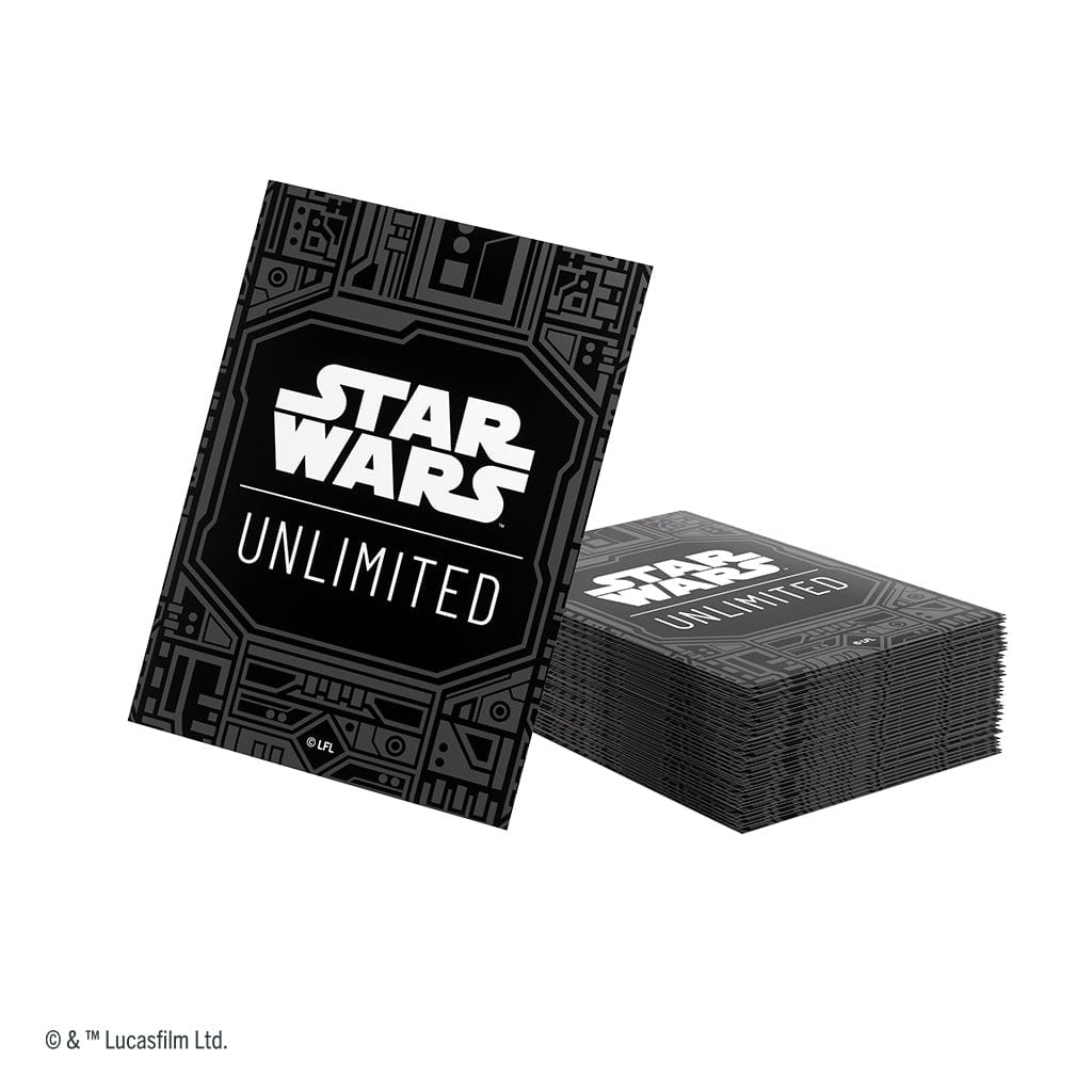 Star Wars: Unlimited Premium Art Sleeves - Unlimited Pattern - Pack of black card sleeves with white Star Wars Unlimited logo and intricate geometric patterns for trading card protection.