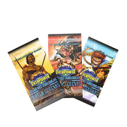 OverPower: Edgar Rice Burroughs and the World Legends: Booster Pack - Three OverPower trading card booster packs with colorful fantasy and adventure-themed artwork featuring heroic characters.