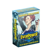 OverPower: Edgar Rice Burroughs and the World Legends: Horror Menagerie Starter Deck - Blue and gray OverPower card game box featuring a stylized sinister woman with red hair and claws, labeled Horror Menagerie.