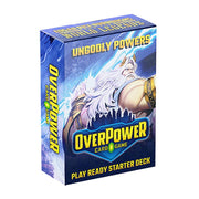 OverPower: Edgar Rice Burroughs and the World Legends: Ungoldy Powers Starter Deck - Blue and purple OverPower card game starter deck box featuring a white-haired muscular warrior illustration and bold yellow.