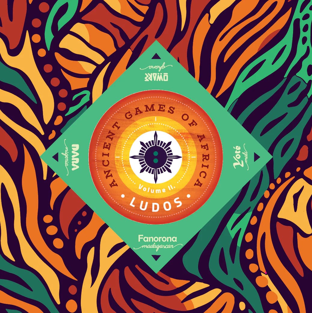 Ludos Africa Collection - Colorful African board game with orange, green, and purple tribal patterns and circular game pieces.