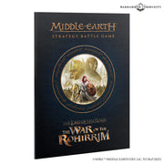 Middle-Earth Strategy Battle Game: The War of the Rohirrim - Dark blue hardcover book with gold lettering and a round illustrated emblem of warriors battling on the front cover.