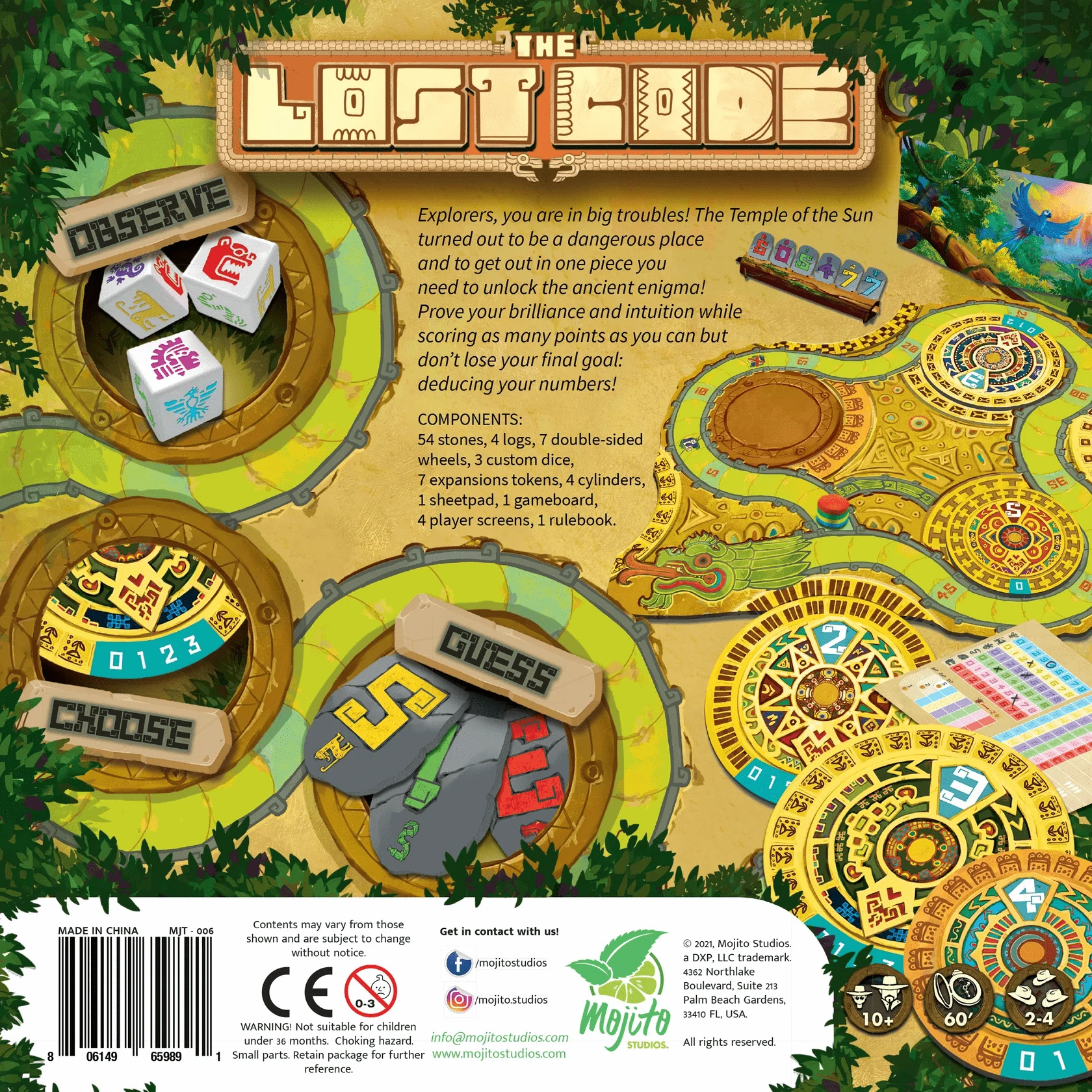 The Lost Code - Colorful circular board game layout with path spaces, treasure-themed design, and labeled game zones "Observe," "Choose,".