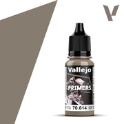 Vallejo Primer: IDF Israeli Sand Grey 61-73 (18ml) - 18ml bottle of Vallejo Primer in IDF Israeli Sand Grey, with black screw cap and labeled front.