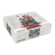 Rush of Ikorr TCG: Shattered Chaos - Booster Pack - White rectangular booster pack box for Rush of Ikorr TCG with embossed swirl patterns and colorful logo featuring a warrior.