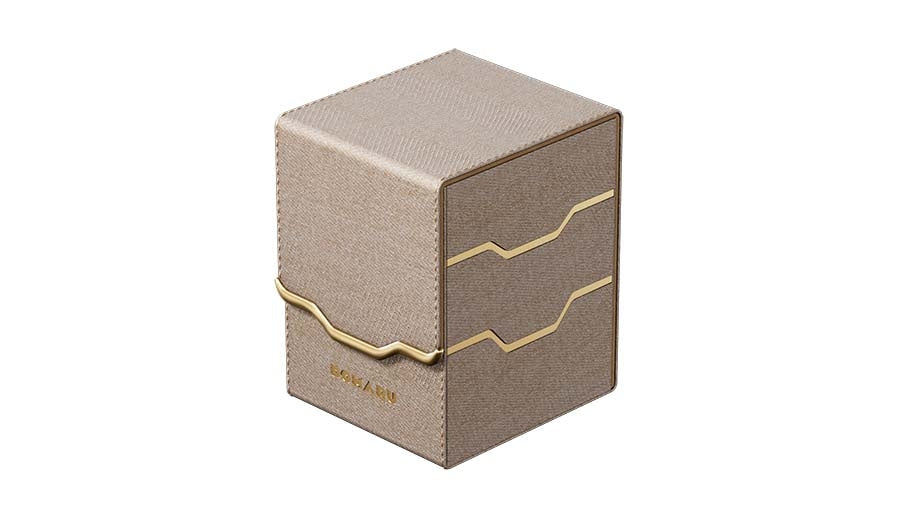 Gatherers' Tavern: Domaru Armory Collection Vertex 100+ Deck Box - Alabaster (PREORDER) - Alabaster-colored rectangular deck box with textured surface and gold accent lines from Domaru Armory Collection.