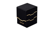 Gatherers' Tavern: Domaru Armory Collection Vertex 100+ Deck Box - Obsidian (PREORDER) - Black rectangular deck box with gold angular lines and "DOMARU" text, textured surface.